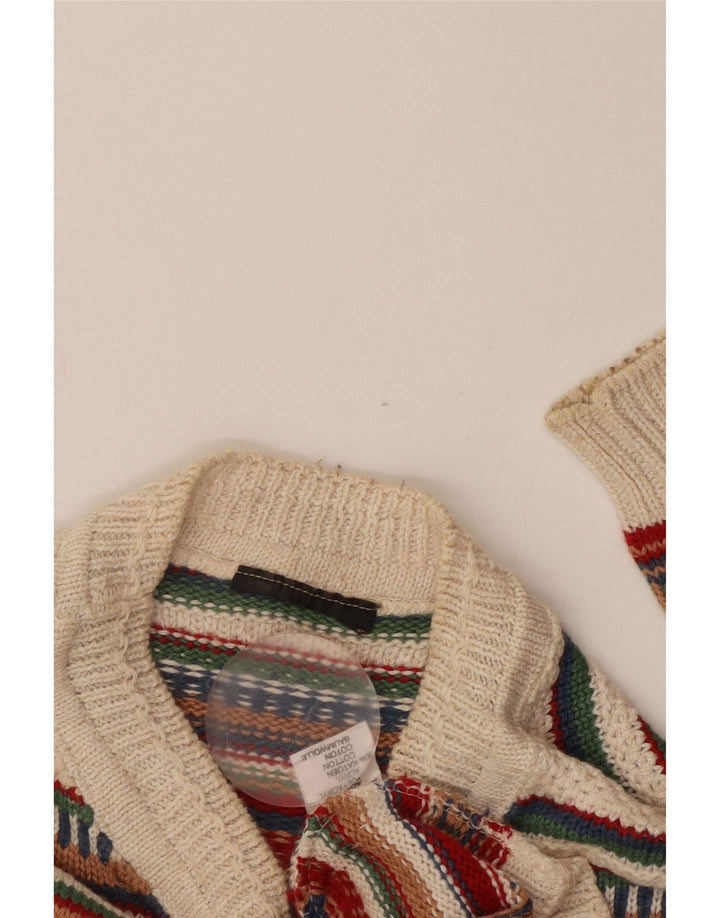 Suéter masculino VINTAGE com gola redonda, acrílico listrado médio multicolorido