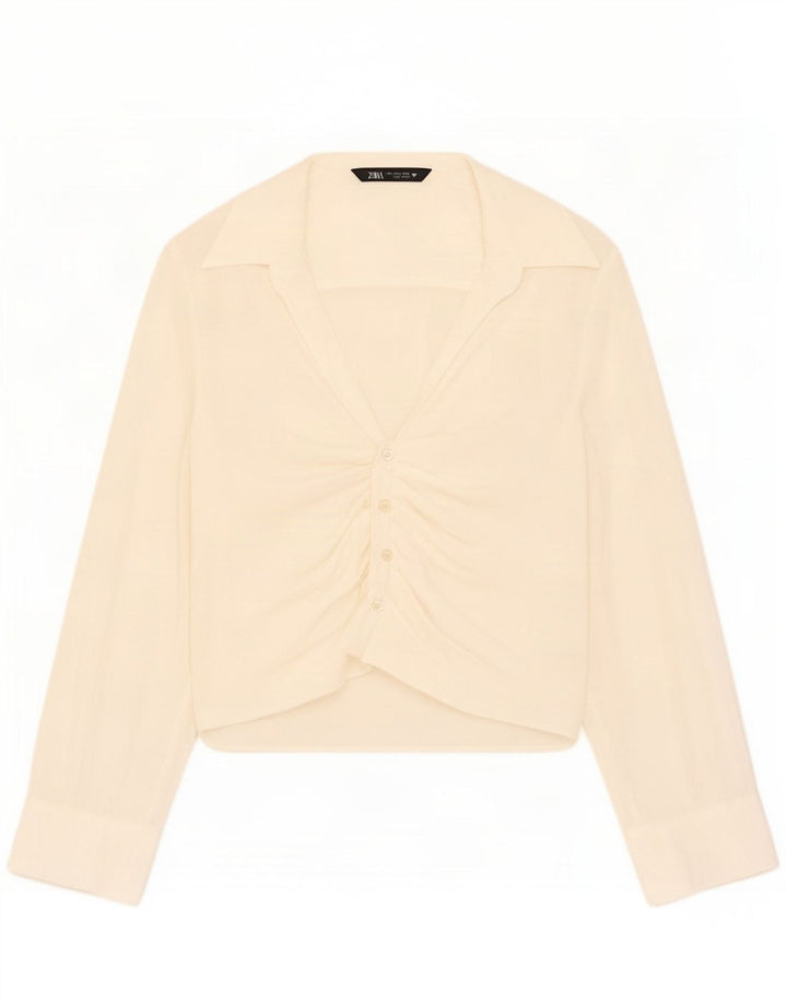 Blusa feminina Zara UK 10 pequena modal off white
