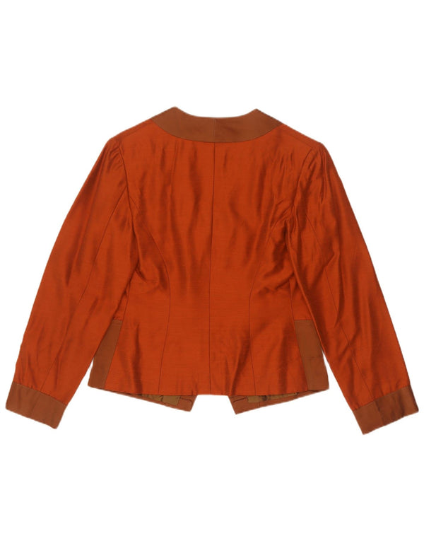 Jaqueta blazer vintage feminina colheita 1 botão Reino Unido 10 pequeno bloco colorido laranja
