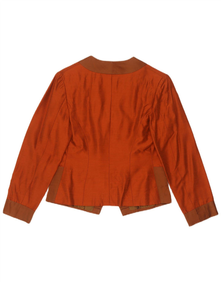 Jaqueta blazer vintage feminina colheita 1 botão Reino Unido 10 pequeno bloco colorido laranja