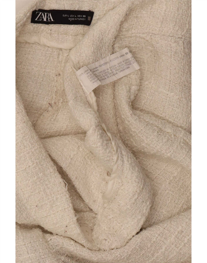 Zara Calça feminina reta casual grande W30 L31 poliéster branco