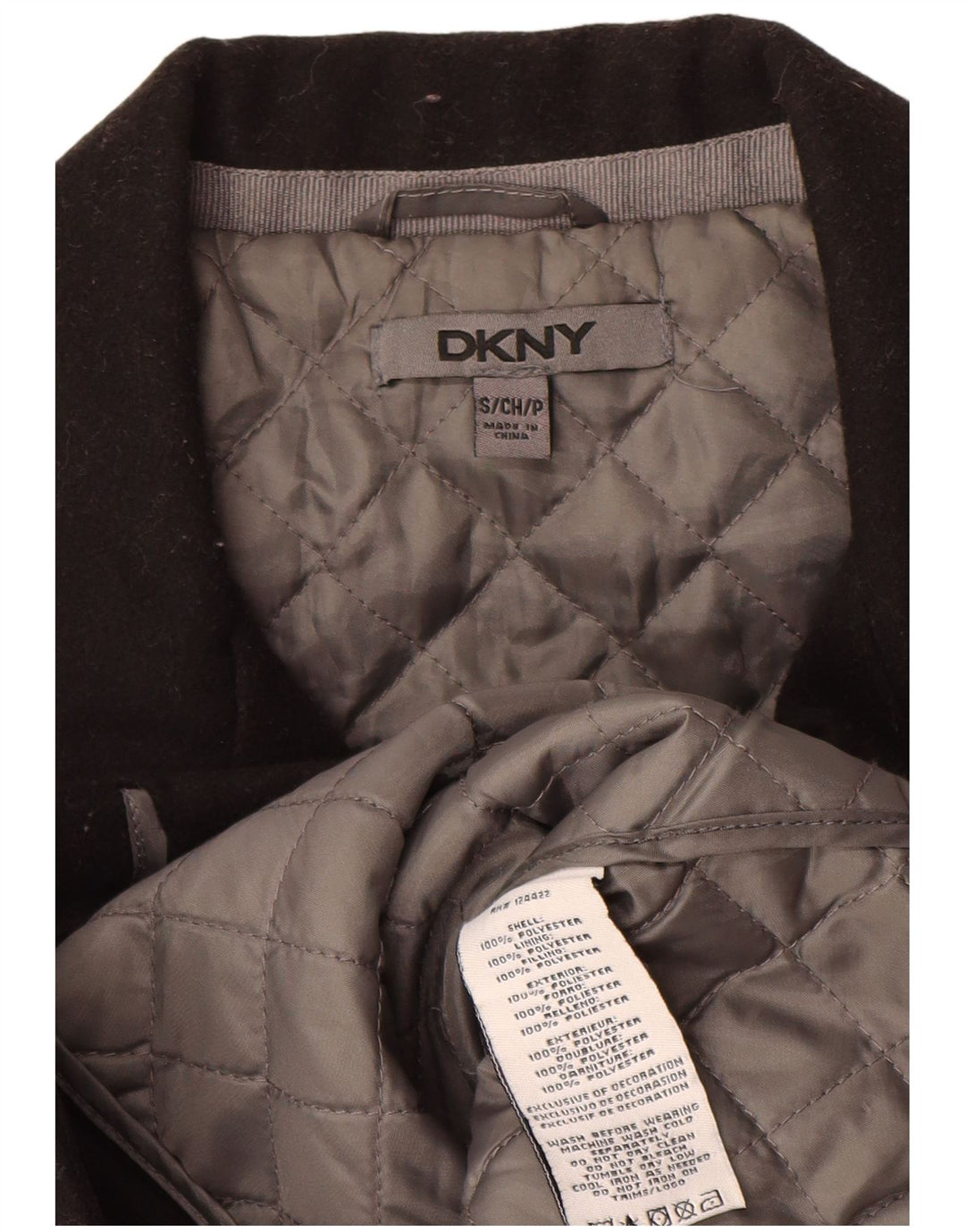 Dkny Womens Pea Coat UK 10 Pequeno Poliéster Colorblock Preto