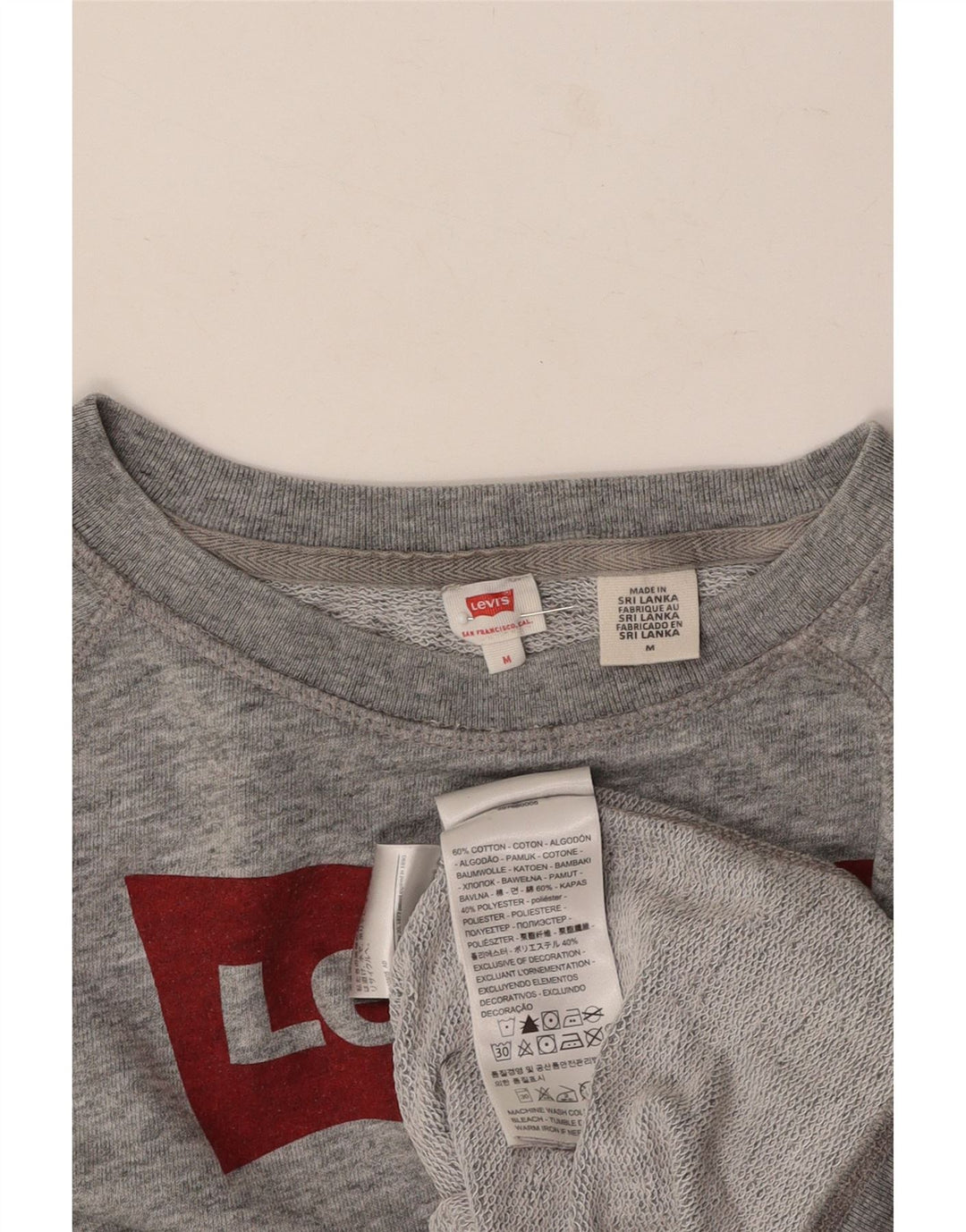 Moletom feminino LEVI'S Crop Graphic Jumper UK 14 algodão cinza médio