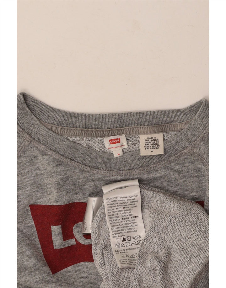 Moletom feminino LEVI'S Crop Graphic Jumper UK 14 algodão cinza médio