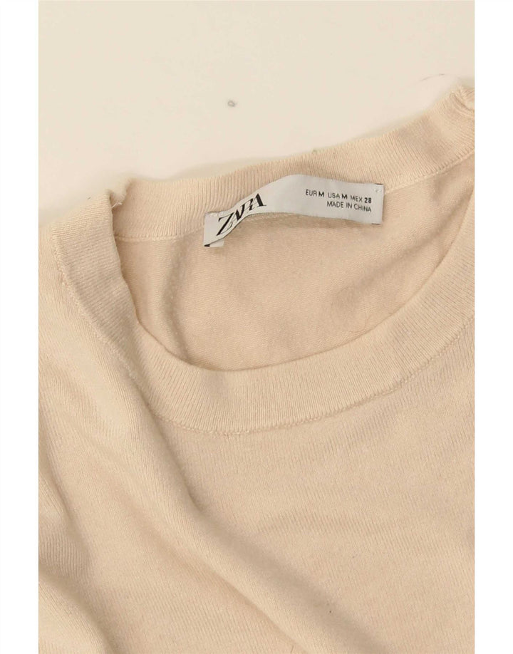 Zara Suéter feminino com gola redonda, Reino Unido 12 Médio Bege