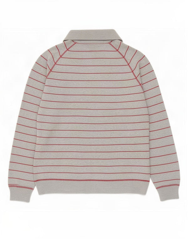 Zara Mens V-Neck Jumper Sweater XL Grey Striped Cotton
