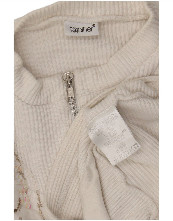 Suéter feminino Together com gola e zíper gráfico Reino Unido 10/12 médio branco