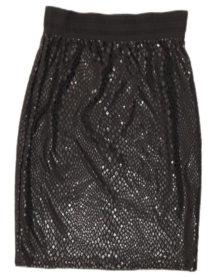 Saia midi feminina vintage W26 pequena preta Argyle/poliéster diamante