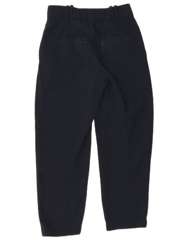 Zara Calça feminina folgada cortada pequena W26 L24 azul marinho poliéster