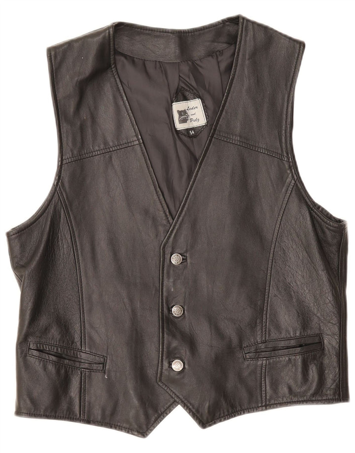 Colete de couro feminino vintage IT 54 3XL preto