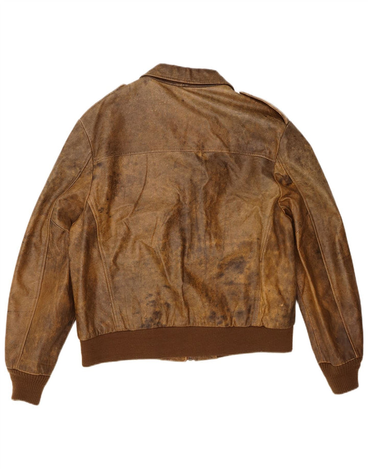 Jaqueta de couro militar masculina vintage IT 44 XS marrom