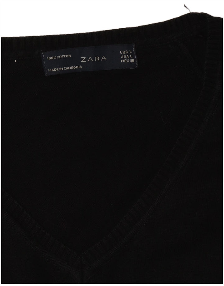 Suéter feminino Zara com decote em V Reino Unido 14 grande preto