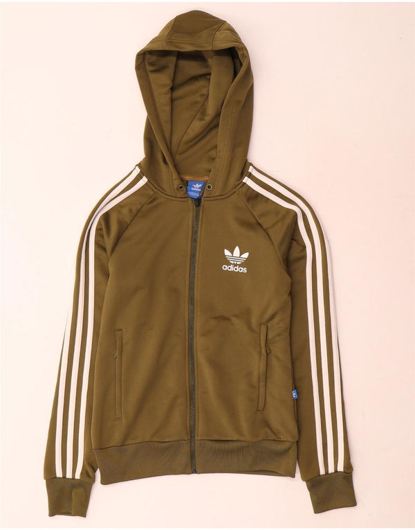 Suéter adidas feminino com capuz e zíper Reino Unido 6 XS cáqui poliéster
