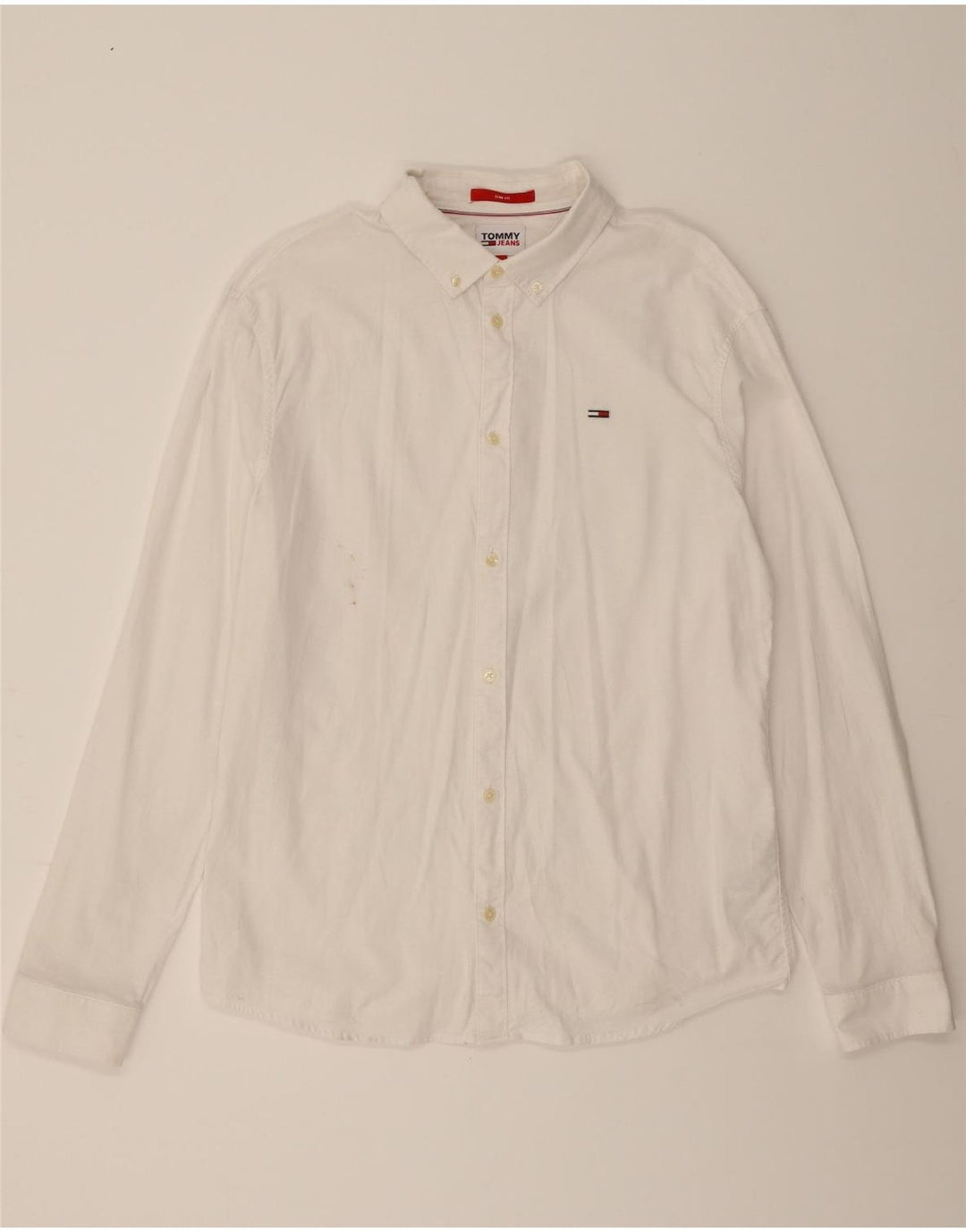 TOMMY HILFIGER Mens Slim Fit Shirt Large White Cotton Vintage Tommy Hilfiger and Second-Hand Tommy Hilfiger from Messina Hembry 