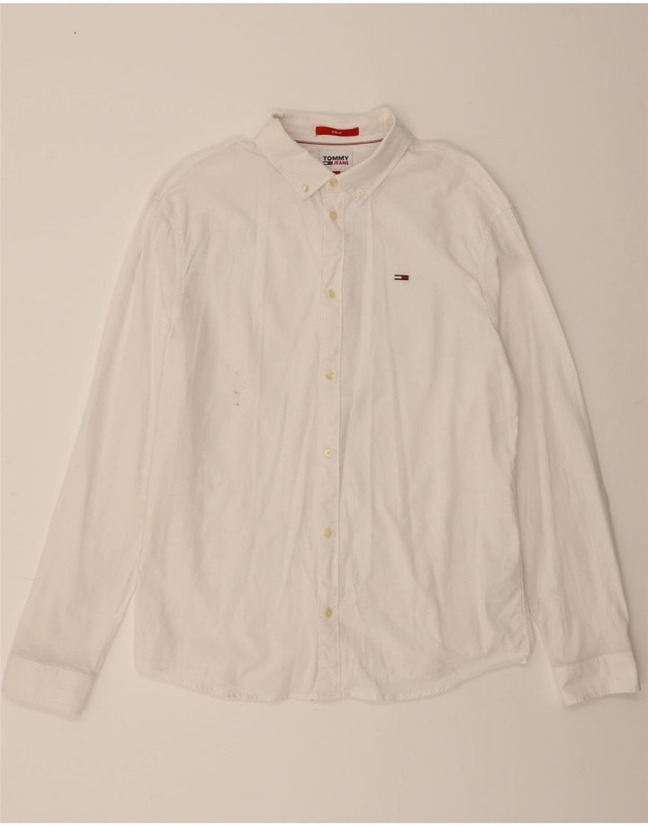 TOMMY HILFIGER Mens Slim Fit Shirt Large White Cotton Vintage Tommy Hilfiger and Second-Hand Tommy Hilfiger from Messina Hembry 