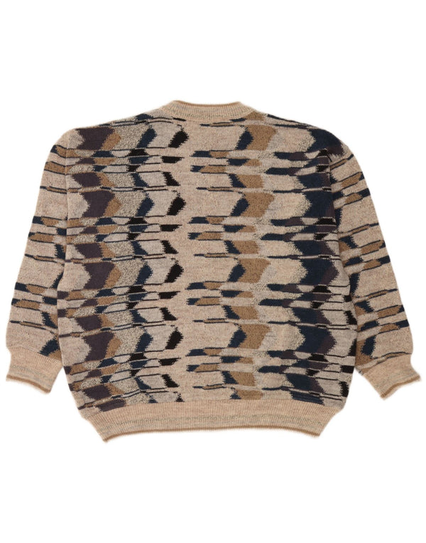 gio ferrari Suéter masculino com gola redonda XL bege geométrico lã merino