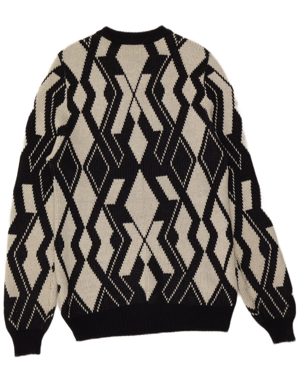 Suéter feminino vintage com gola redonda UK 20 2XL cinza geométrico