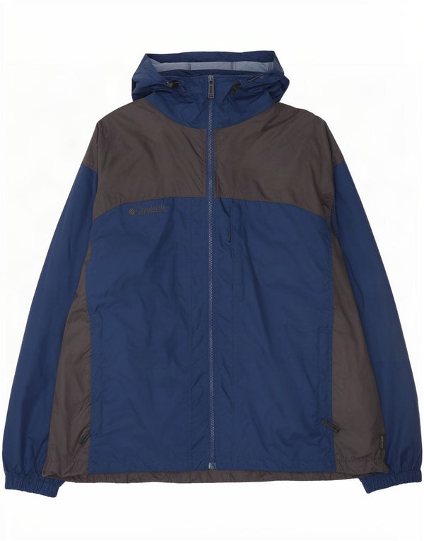 Jaqueta de chuva masculina Columbia com capuz UK 44 2XL azul colorblock nylon