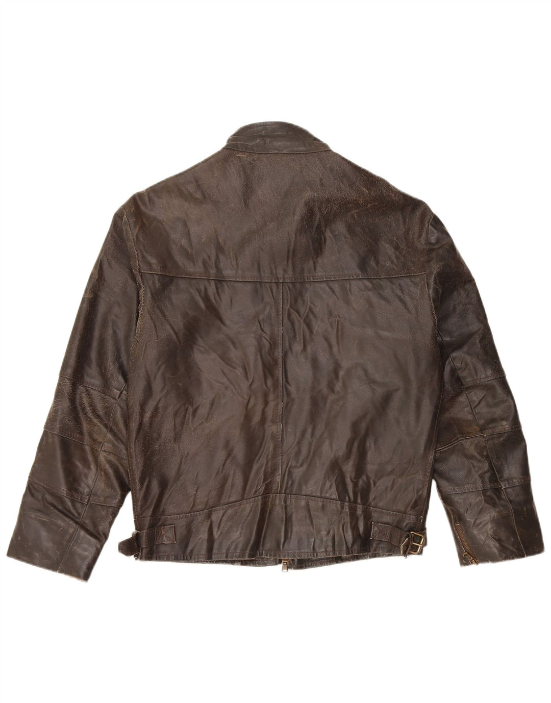 Jaqueta feminina de couro VINTAGE manga 3/4 Reino Unido 14 couro marrom médio