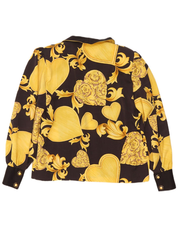 Blusa feminina vintage UK 14 grande floral preta