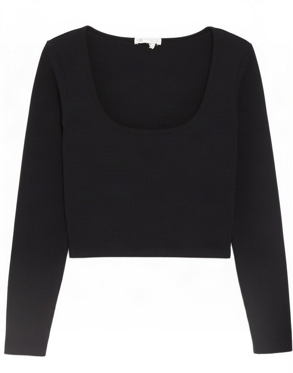Zara Womens Crop Top Manga Longa Reino Unido 12 Médio Preto