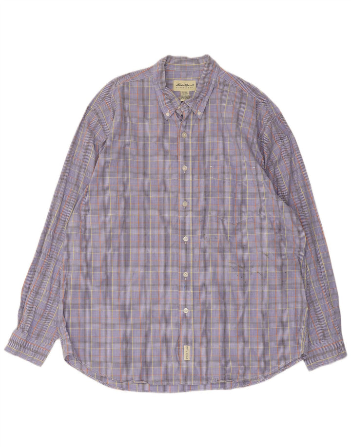 Camisa masculina Eddie Bauer XL azul xadrez algodão