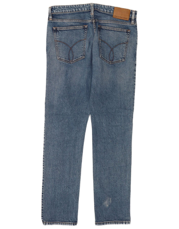 Calvin Klein Masculino Tapered Straight Jeans W33 L34 Azul Algodão