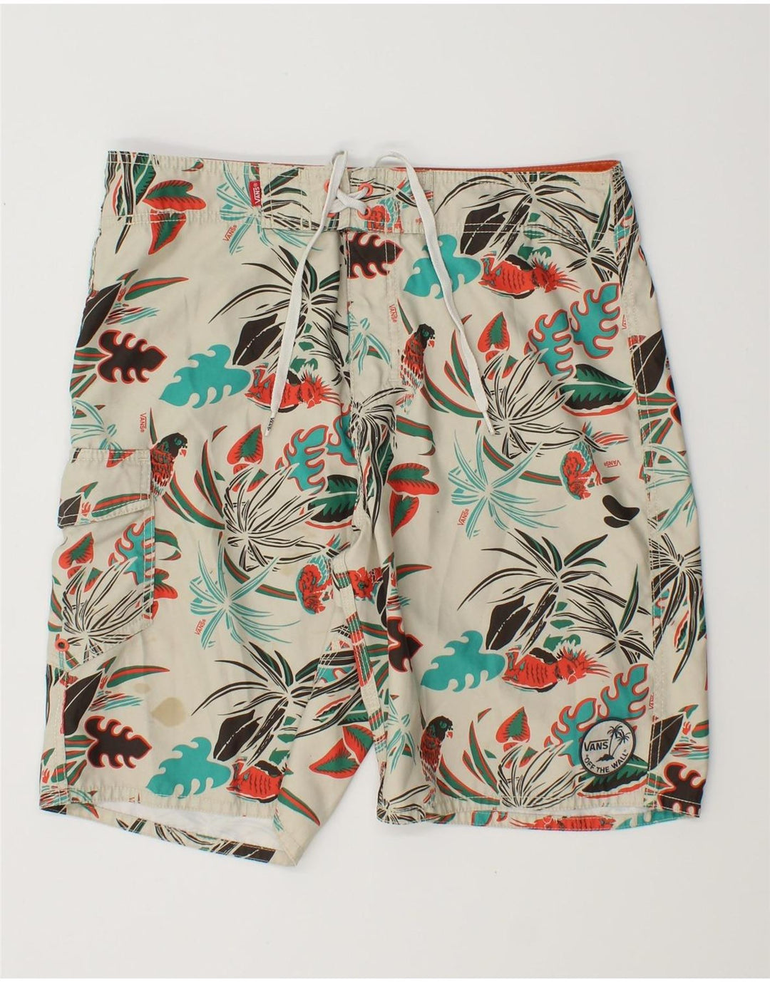 Shorts de natação masculino Vans médio branco floral poliéster