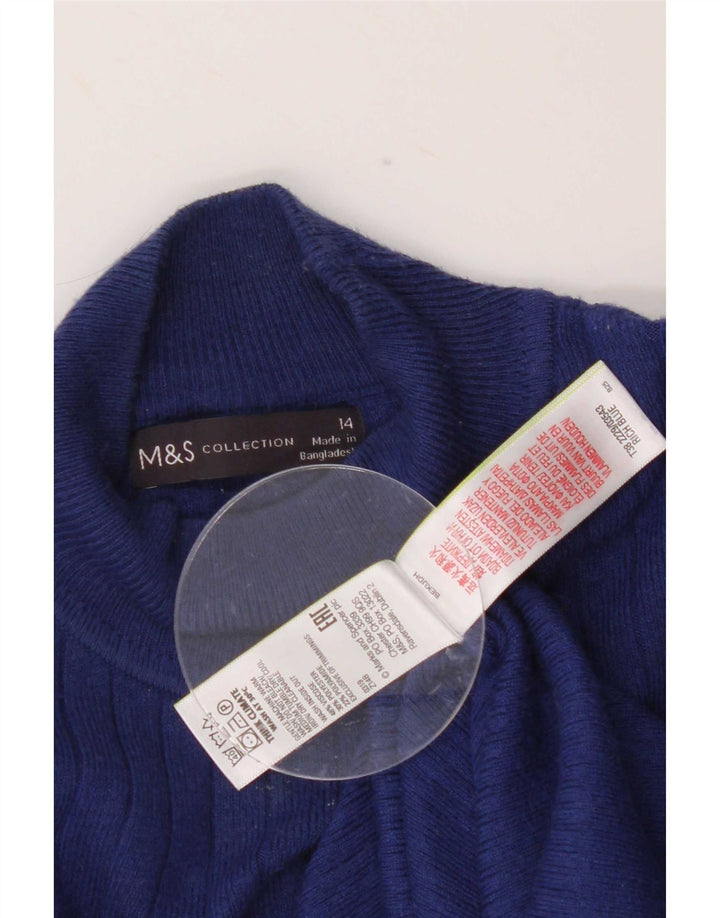 Suéter feminino Marks & Spencer com gola tartaruga Reino Unido 14 viscose azul médio