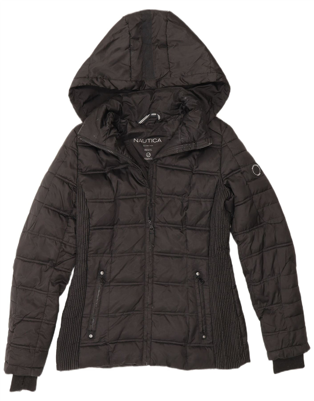 Jaqueta feminina acolchoada com capuz Nautica UK 14 poliéster preto médio