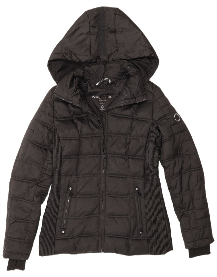 Jaqueta feminina acolchoada com capuz Nautica UK 14 poliéster preto médio