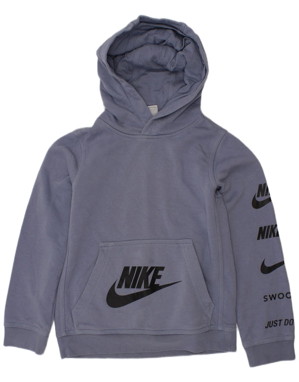 Suéter com capuz gráfico Nike Boys Swoosh 8-9 anos pequeno azul algodão