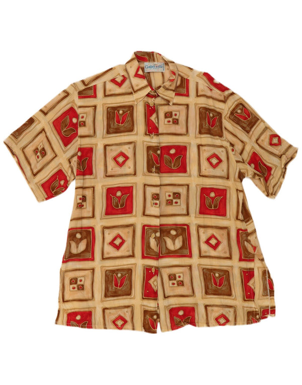 Blusa feminina Gabrielle manga curta Reino Unido 16 grande bege patchwork seda