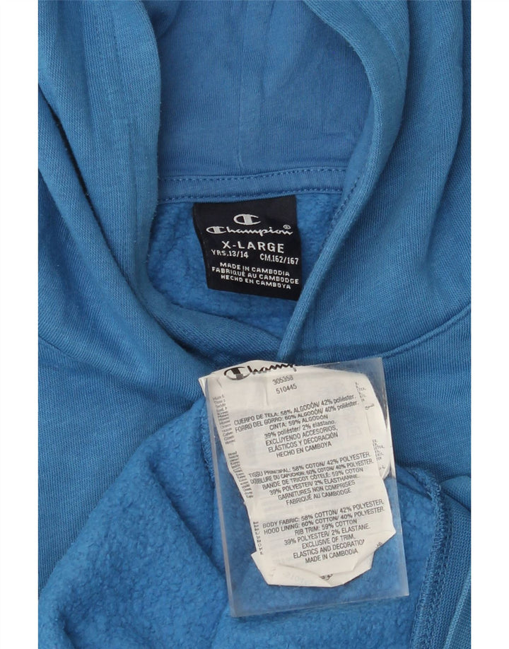 CHAMPION Meninos moletom com capuz gráfico 13-14 anos XL azul algodão