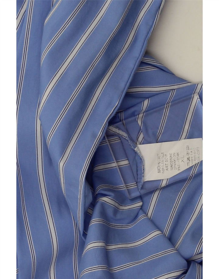 Camisa feminina vintage UK 18 XL algodão listrado azul