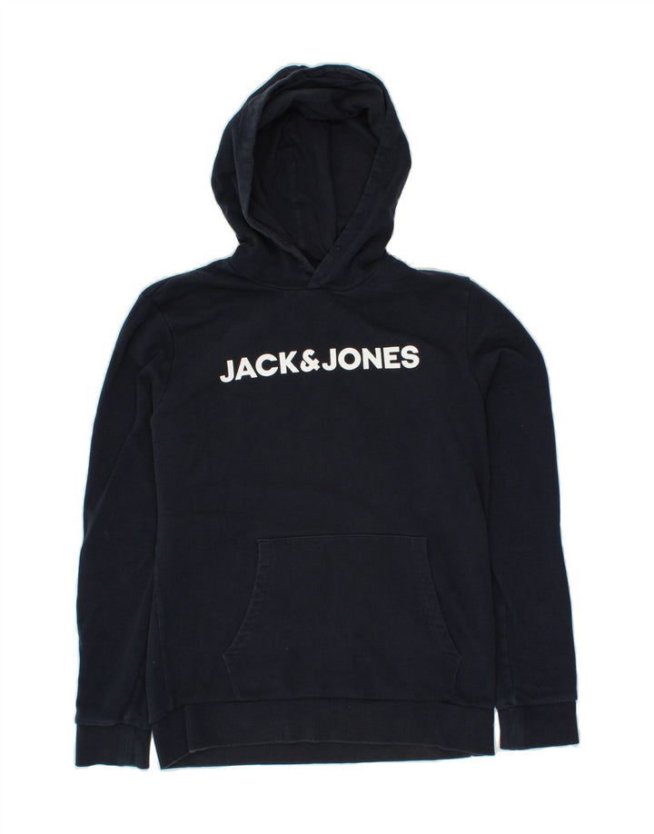 JACK & JONES Mens Graphic Hoodie Jumper Medium Navy Blue Cotton Vintage Jack & Jones and Second-Hand Jack & Jones from Messina Hembry 