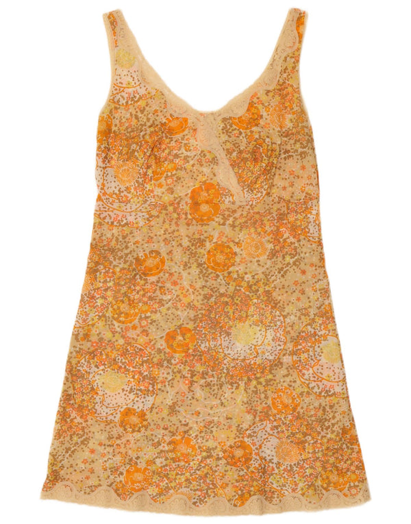 Vestido feminino vintage UK 12 floral laranja médio