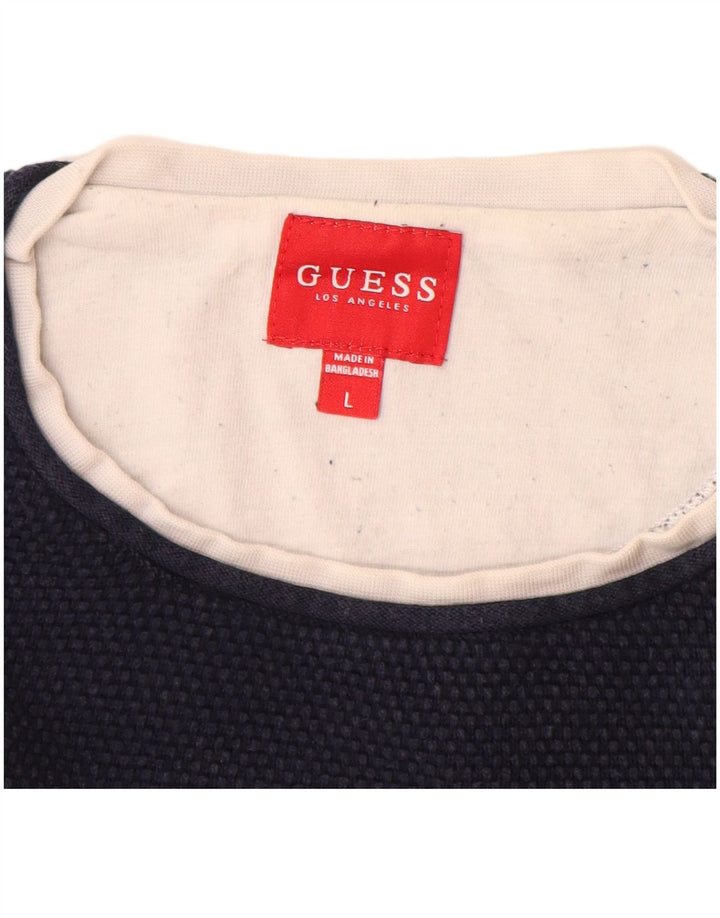 Suéter masculino Guess com gola redonda, grande algodão azul marinho