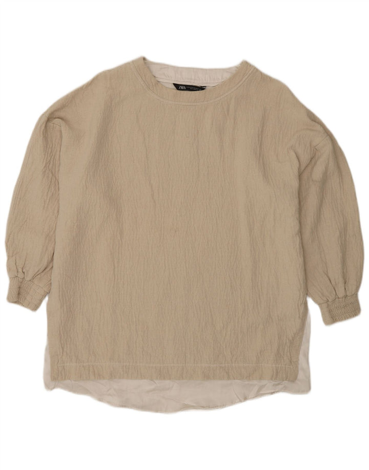 Zara blusa feminina oversized top UK 6 XS algodão bege