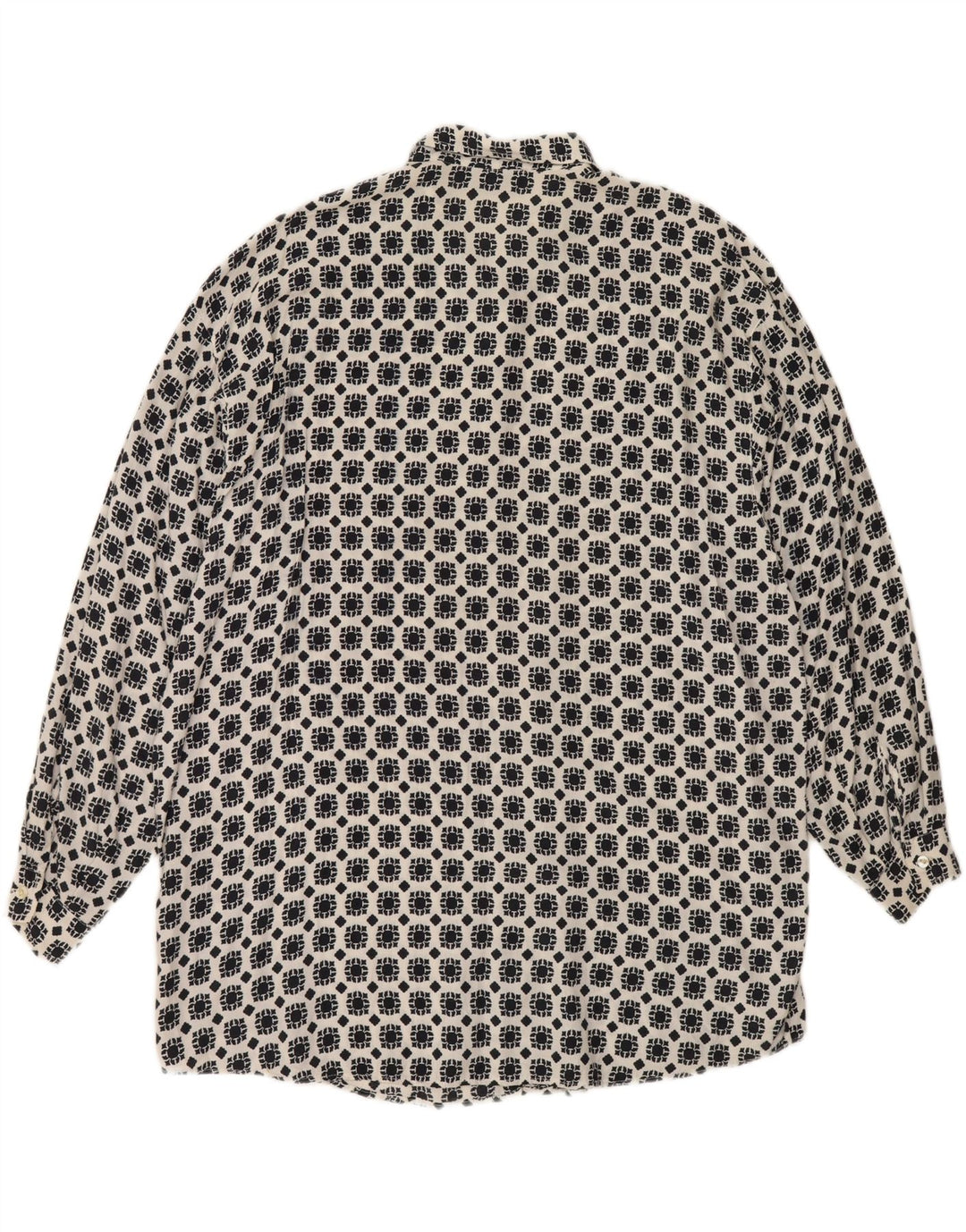 STEFANEL Womens Longline Oversized Shirt UK 14 Medium White Geometric Vintage Stefanel and Second-Hand Stefanel from Messina Hembry 