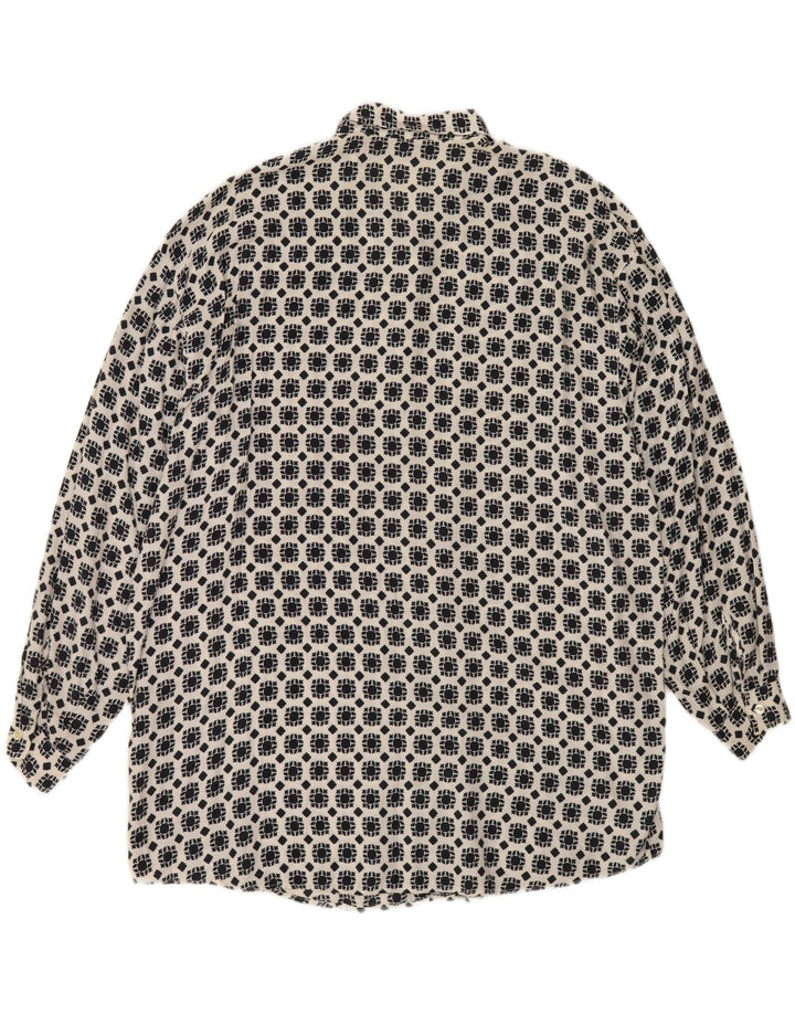 STEFANEL Womens Longline Oversized Shirt UK 14 Medium White Geometric Vintage Stefanel and Second-Hand Stefanel from Messina Hembry 