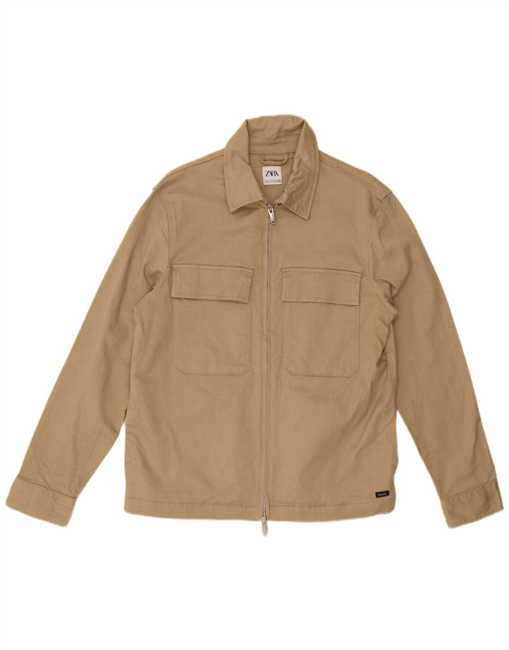 Jaqueta bomber masculina ZARA Reino Unido 38 algodão bege médio