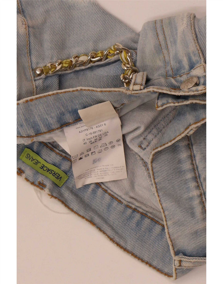 Versace Shorts jeans feminino desgastado W28 algodão azul médio