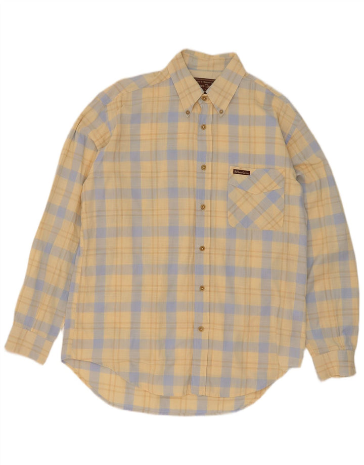 Camisa masculina Marlboro Classics de algodão xadrez amarelo médio