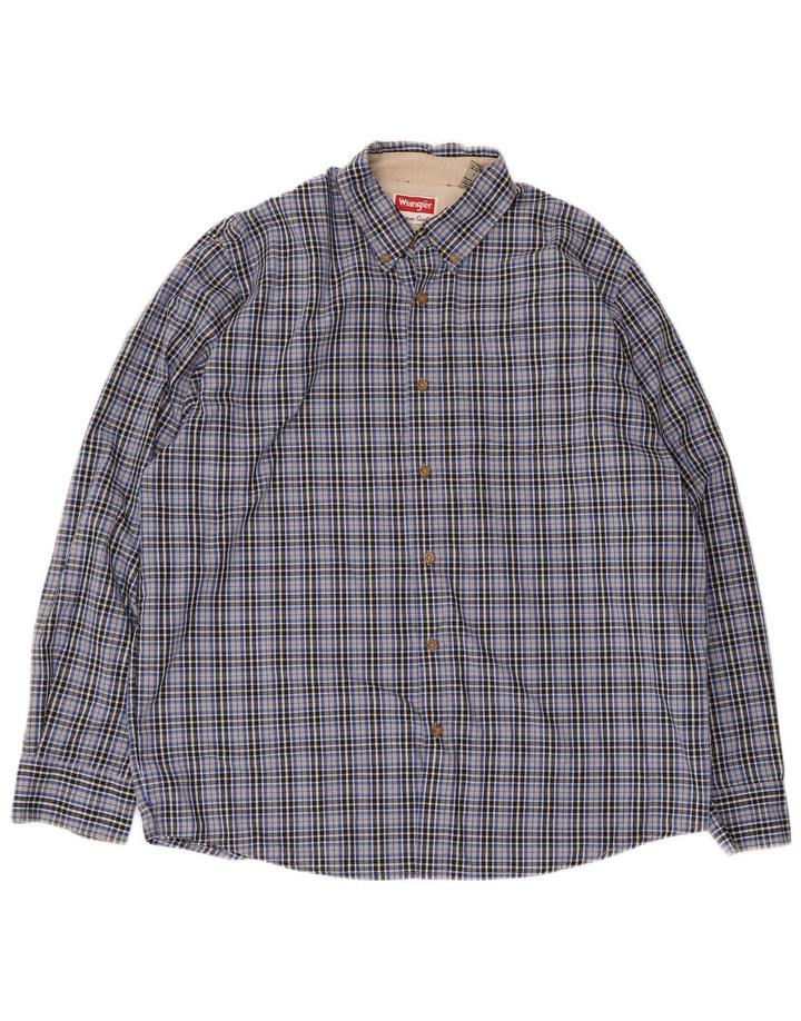 Camisa masculina Wrangler grande algodão xadrez azul