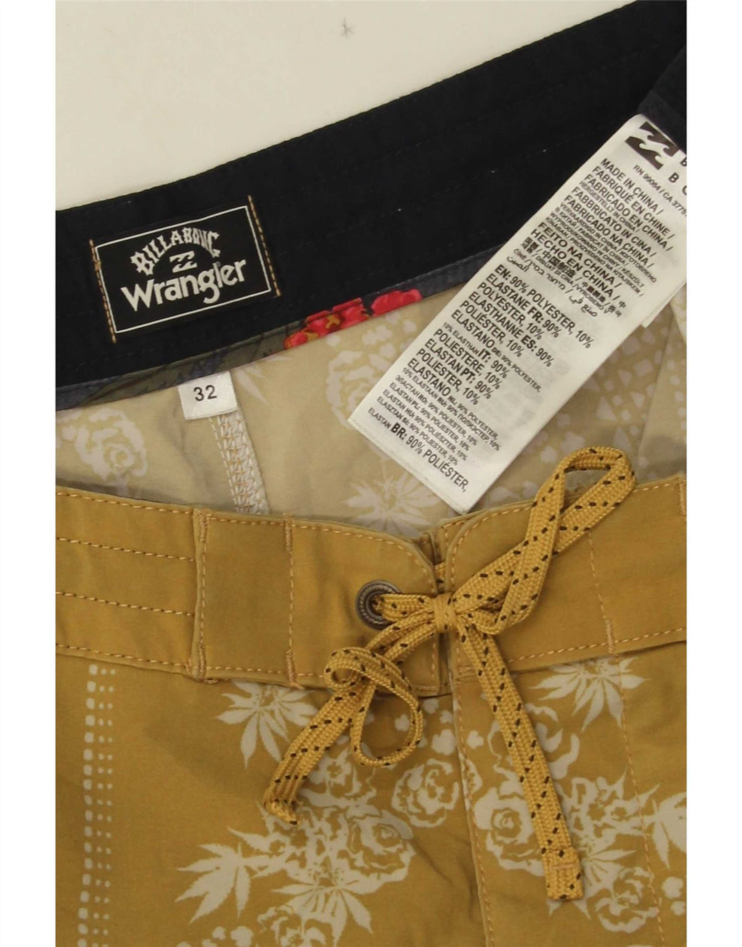 Shorts de natação masculino Wrangler poliéster floral amarelo médio