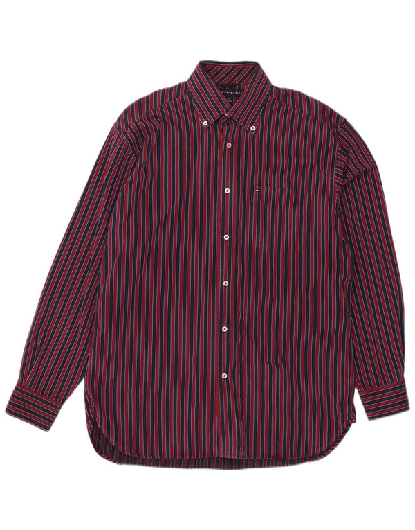 Camisa masculina Tommy Hilfiger pequena listrada vermelha de algodão