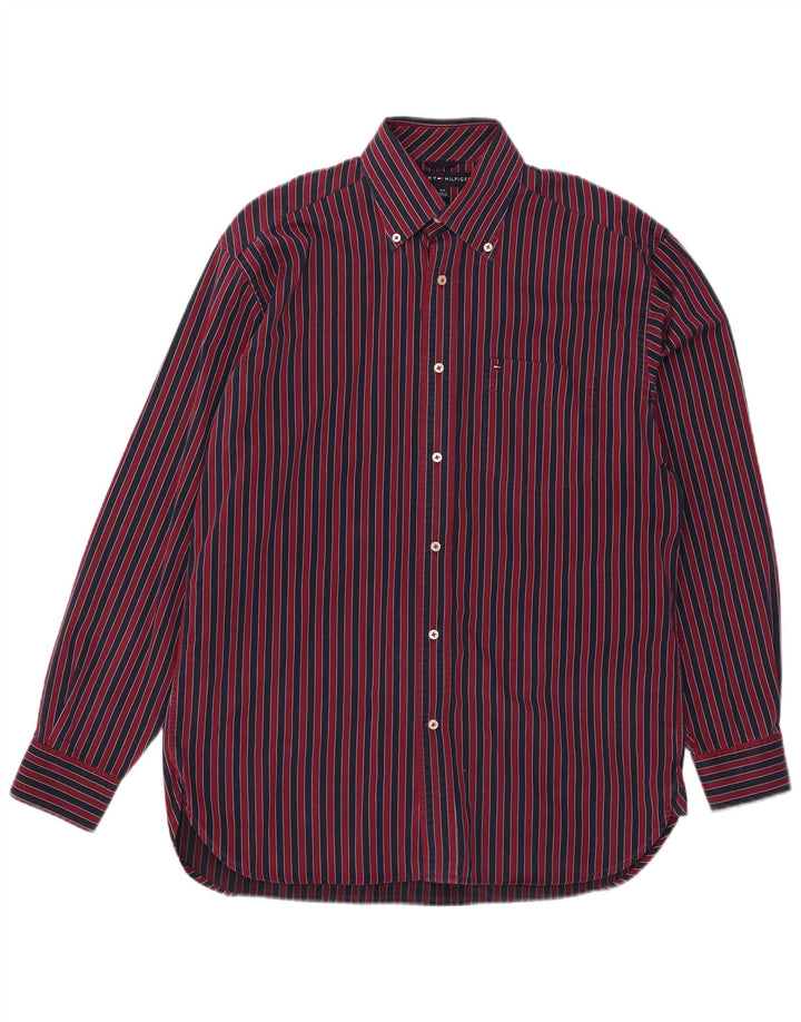 Camisa masculina Tommy Hilfiger pequena listrada vermelha de algodão