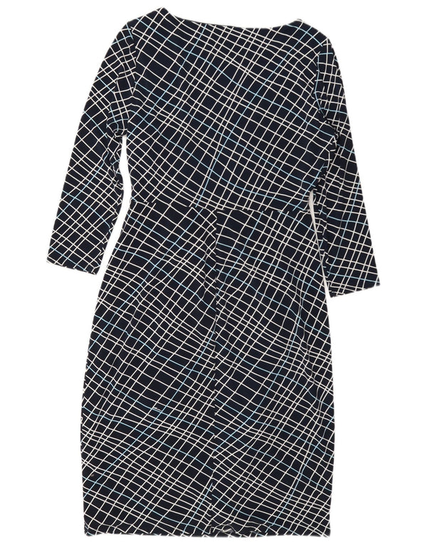 Vestido feminino Laura Ashley com bainha de manga comprida Reino Unido 12 xadrez médio azul marinho