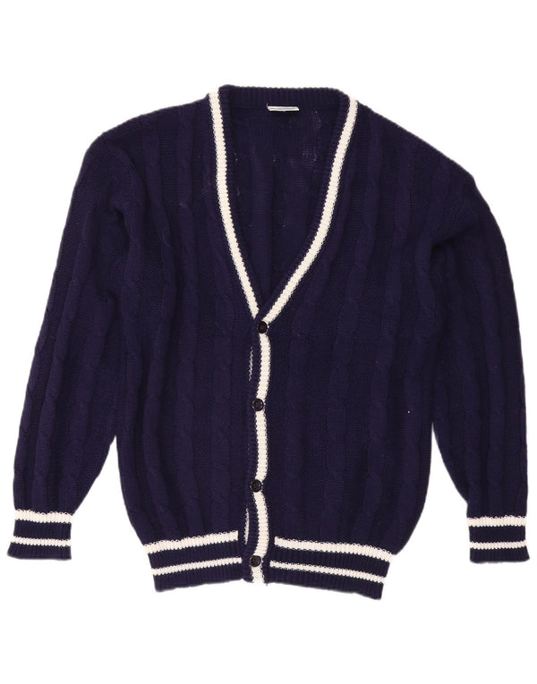 Suéter cardigã masculino vintage IT 48/50 poliéster listrado azul marinho médio